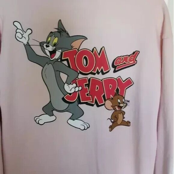 TOM & JERRY Women's Size Medium Pink Oversize Button Down Long Sleeve Shirt - Picture 4 of 4